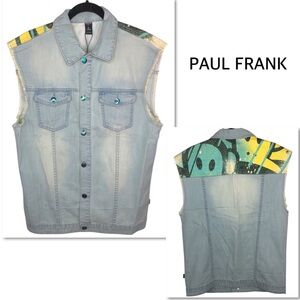 Paul Frank Julius The Monkey Graphic Print Y2K Denim Trucker Vest *NEW*
